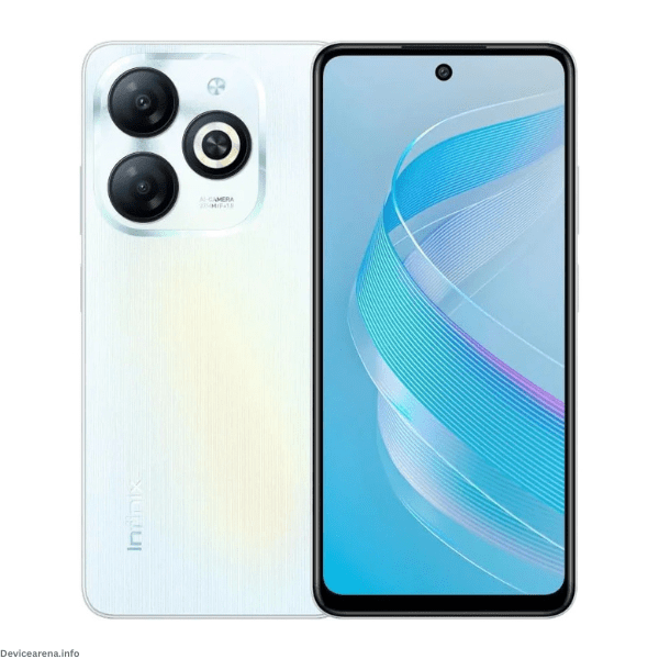 Infinix Smart 8 smartphone with a sleek design, vibrant display, and dual rear cameras, featured on Device Arena.