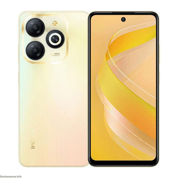 Infinix Smart 8 smartphone with a sleek design, vibrant display, and dual rear cameras, featured on Device Arena.