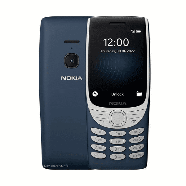 Classic Nokia 8210 mobile phone with a compact design, physical keypad, and iconic blue and silver finish.