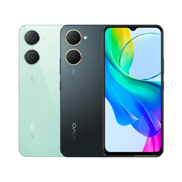 A sleek Vivo Y03T smartphone, showcasing its thin design and vibrant display, positioned on a clean surface with its reflective back cover.