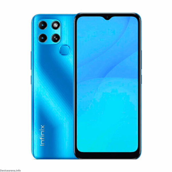 Front and back view of Infinix Smart 6 in green, showcasing its sleek design and dual-camera setup.