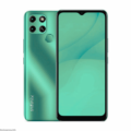 Front and back view of Infinix Smart 6 in green, showcasing its sleek design and dual-camera setup.