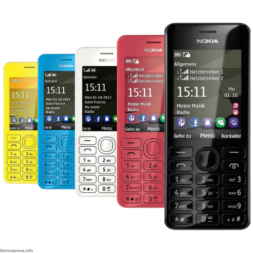 A sleek Nokia 206 mobile phone with a classic candy-bar design and vibrant 2.4-inch display.