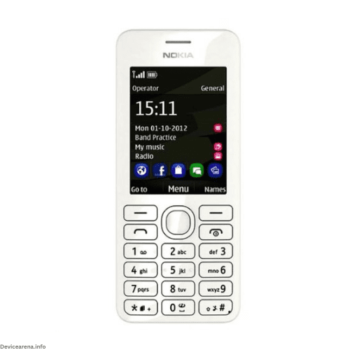 A sleek Nokia 206 mobile phone with a classic candy-bar design and vibrant 2.4-inch display.