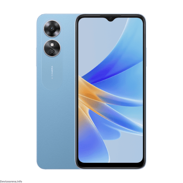 Oppo A17 smartphone showcasing its sleek design and advanced camera setup.