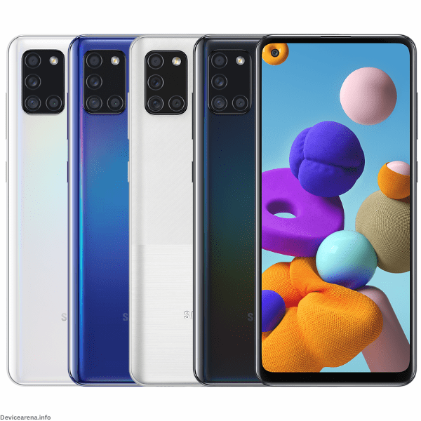 Samsung Galaxy A21s featuring a sleek design with quad-camera setup and vibrant display.