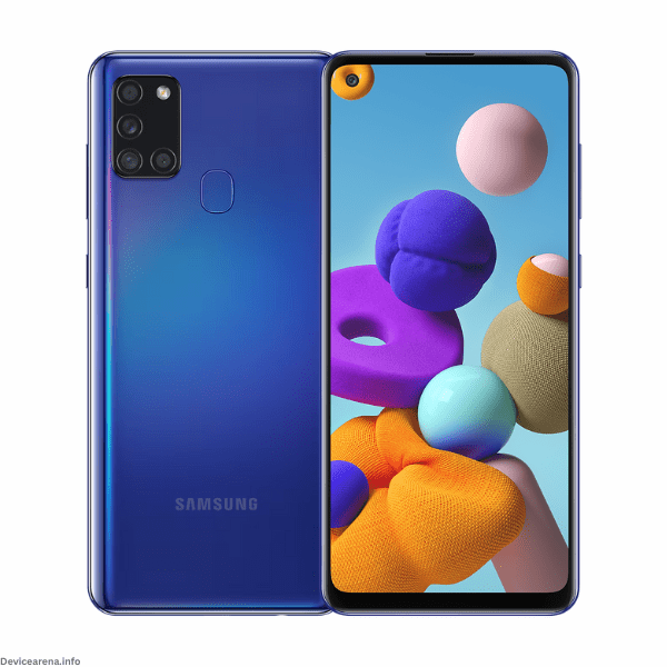 Samsung Galaxy A21s featuring a sleek design with quad-camera setup and vibrant display.