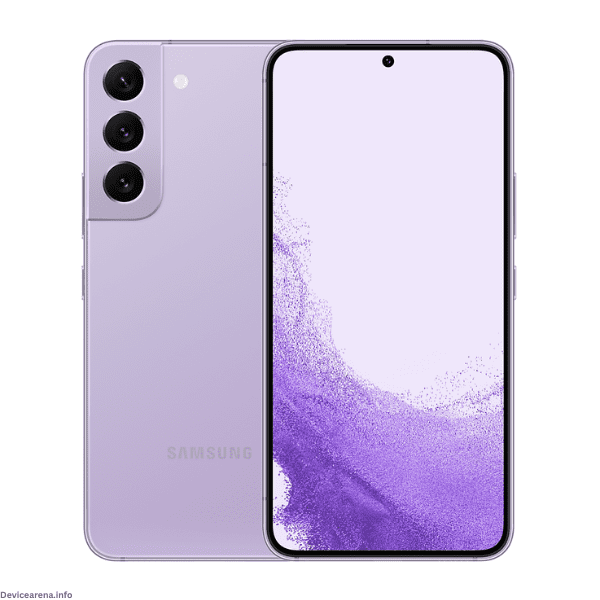 A sleek Samsung Galaxy S22 smartphone featuring a premium design with a glass back, triple rear cameras, and an immersive display.