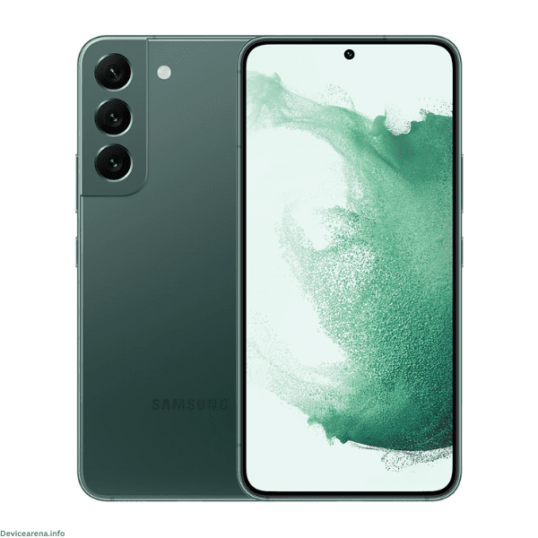 A sleek Samsung Galaxy S22 smartphone featuring a premium design with a glass back, triple rear cameras, and an immersive display.