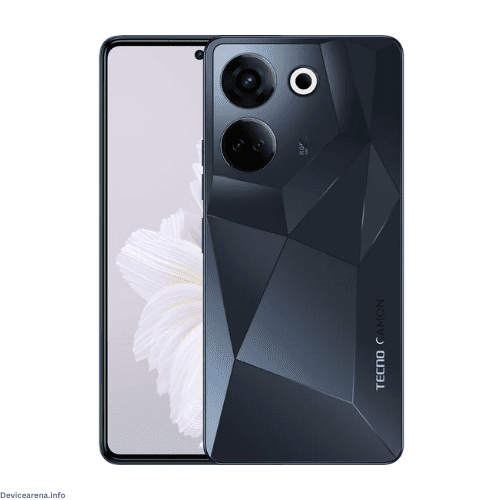 Front and back view of Tecno Camon 20 in dazzling color, showcasing its sleek design and powerful camera setup.