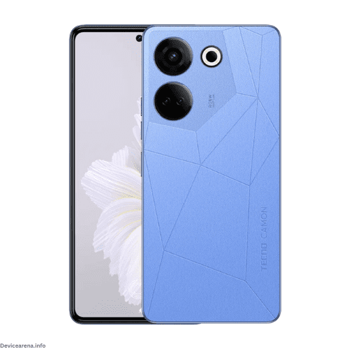 Front and back view of Tecno Camon 20 in dazzling color, showcasing its sleek design and powerful camera setup.